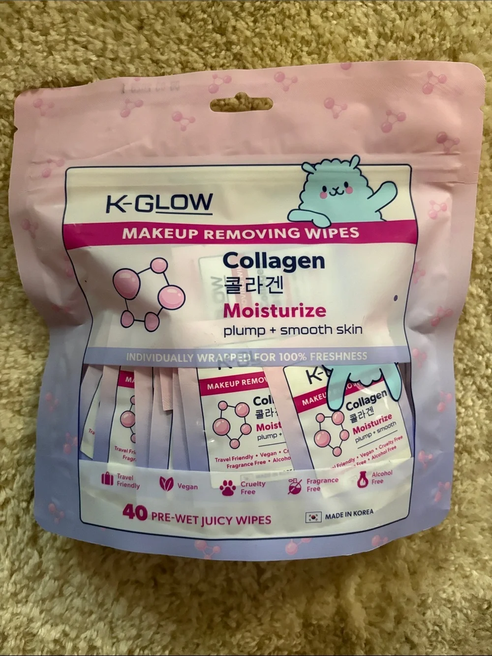 Collagen Moisturize Makeup Removing Wipes - Pink K-Glow